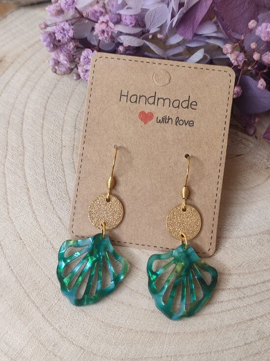 Boucles d'oreilles acier inox et résine 🩵💚 réf.B1302
