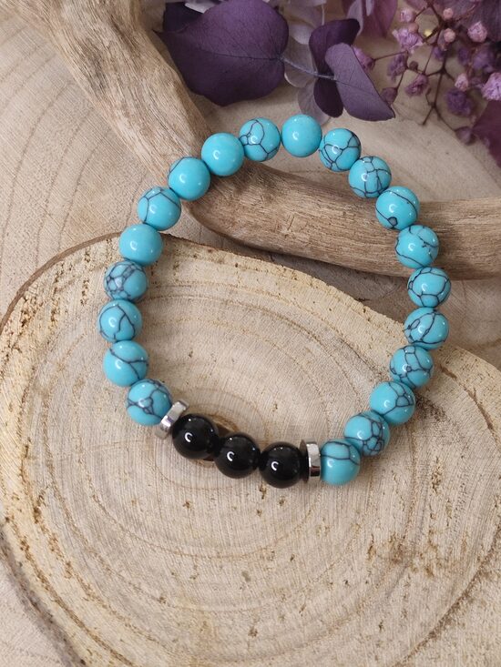 Bracelet perles noires et turquoise 🩵🖤 