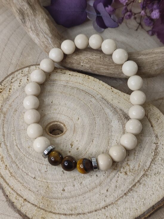 Bracelet perles œil de tigre et calcite 🤎