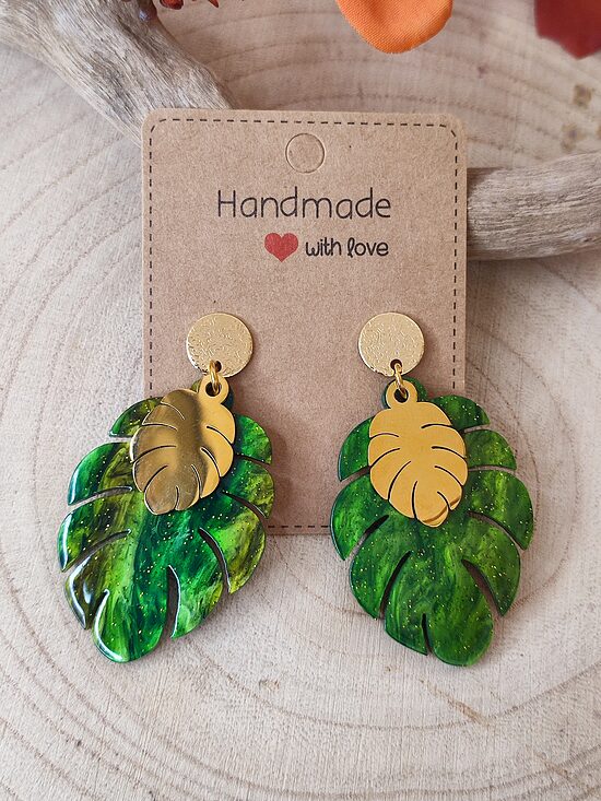 Boucles d'oreilles acier inoxydable et résine 💚