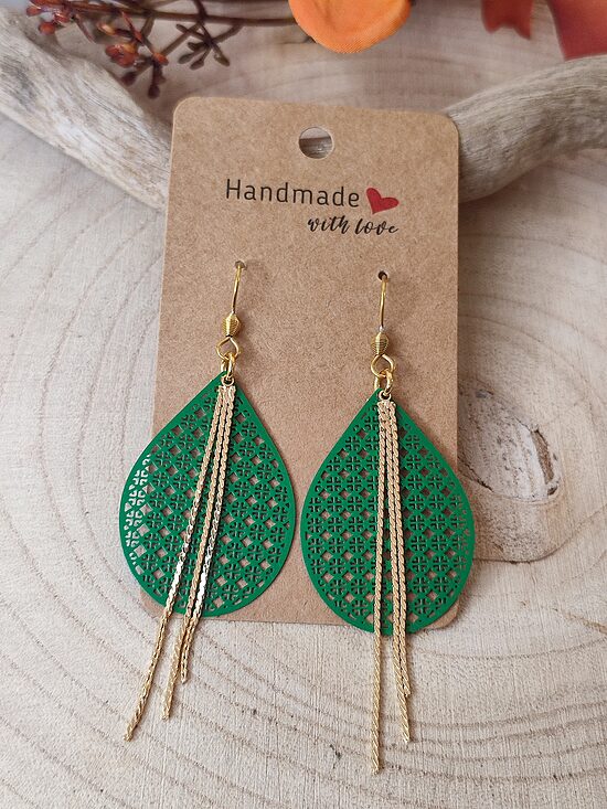 Boucles d'oreilles acier, laiton et métal peint vert 💚