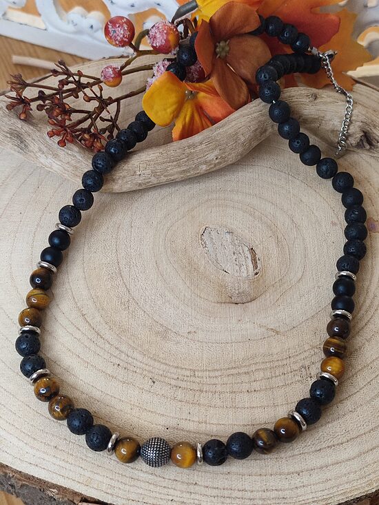 Collier homme acier et perles naturelles 🖤🤎