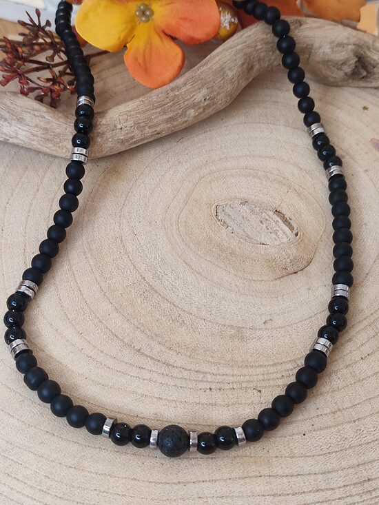 Collier homme acier et perles 🖤