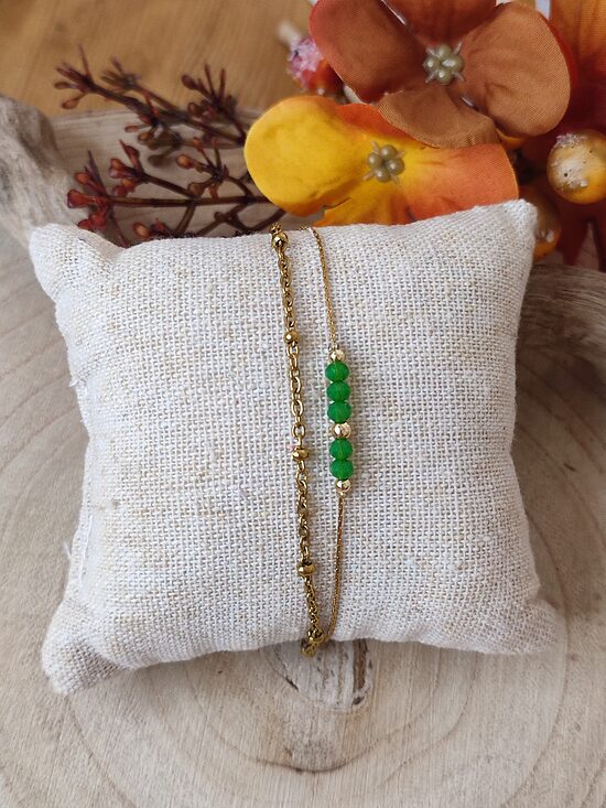 Bracelet double acier inoxydable et ses perles 💚