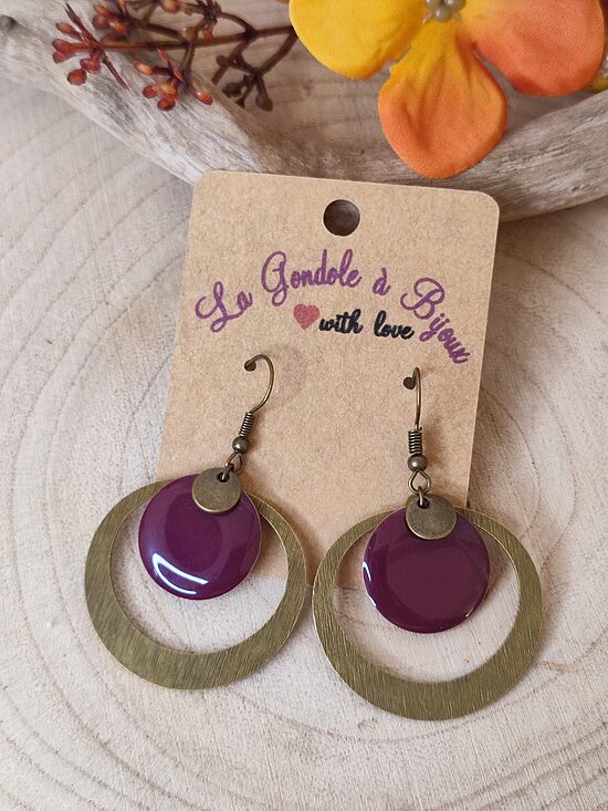 Boucles d'oreilles en laiton et sequin prune 🍇