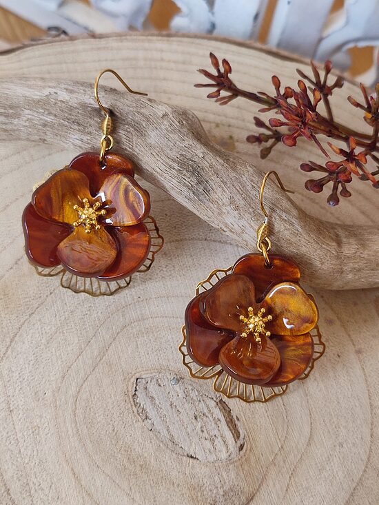 Boucles d'oreilles résine et acier inoxydable 🤎