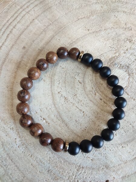 Bracelet perles noires et bois réf.B463