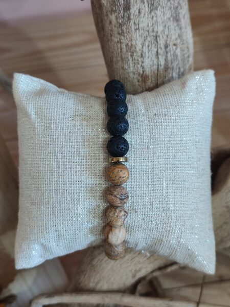Bracelet perles de lave et jaspe paysage réf.B464