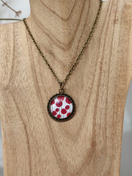 Collier en laiton et son cabochon coquelicots ♥️ réf.C567