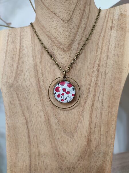 Collier en laiton et son cabochon coquelicots ♥️ réf.C568