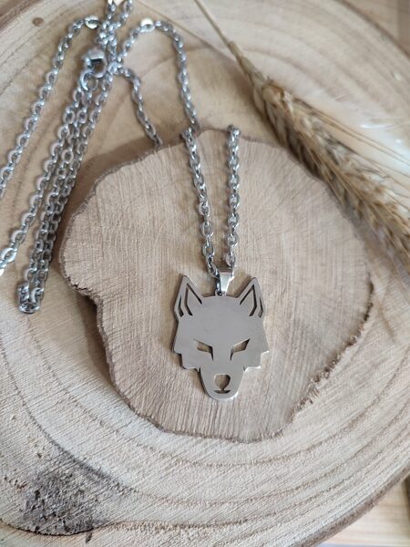 Chaîne en acier inox argenté et son pendentif loup 🐺 réf.C690