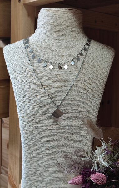Collier double rang en acier inox argenté réf.C700