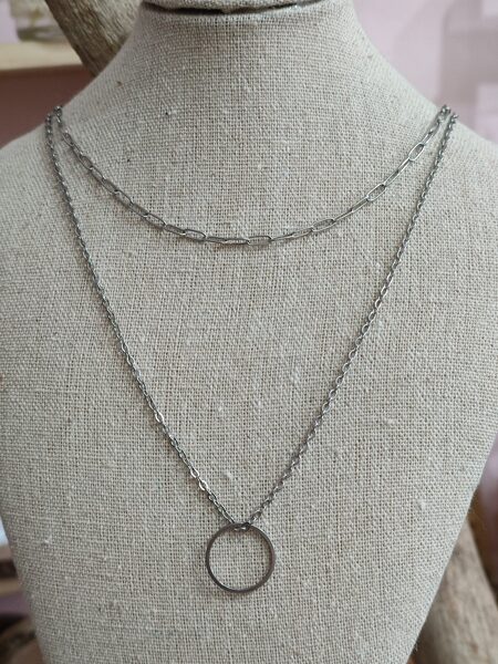 Collier double rang en acier inox argenté réf.C701
