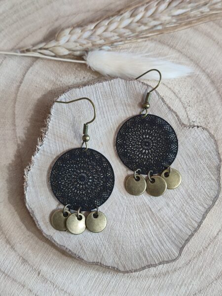 Boucles d'oreilles en laiton et métal peint noir réf.B704