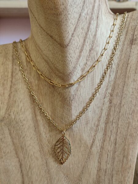 Collier double rang en acier inox doré réf.C711