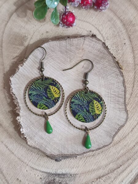 Boucles d'oreilles en laiton et sequins pailletés feuilles 💚 réf.B761