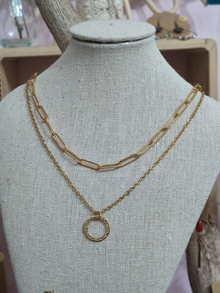 Collier double rang en acier inox doré réf.C832