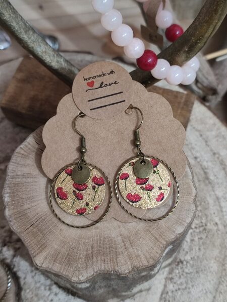 Boucles d'oreilles en laiton et sequins pailletés coquelicots ♥️ réf.B502