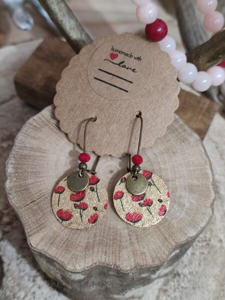 Boucles d'oreilles en laiton et sequins pailletés coquelicots ♥️ réf.B531