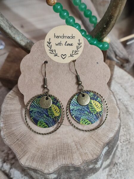 Boucles d'oreilles en laiton et sequins pailletés feuilles 💚 réf.B629