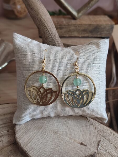 Boucles d'oreilles lotus en laiton doré réf.B853
