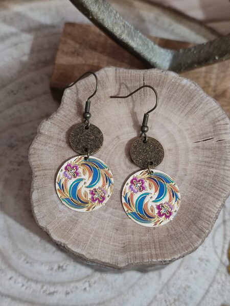 Boucles d'oreilles en laiton et sequins colorés réf.B877