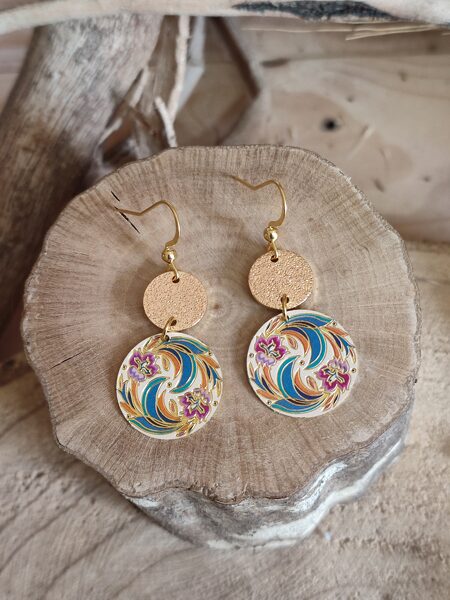Boucles d'oreilles en acier inox/laiton et sequins fleuris 🌸 réf.B989