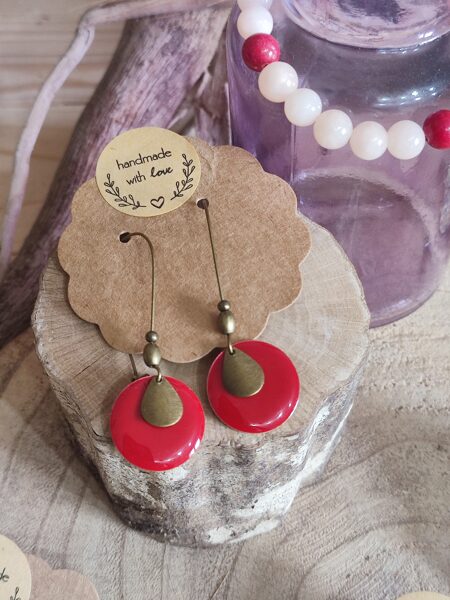 Boucles d'oreilles en laiton et sequin rouge ❤️ réf.B766