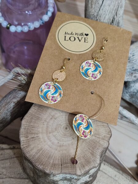 Trio boucles d'oreilles en acier inox/laiton et sequins fleuris 🌸 réf.T1021