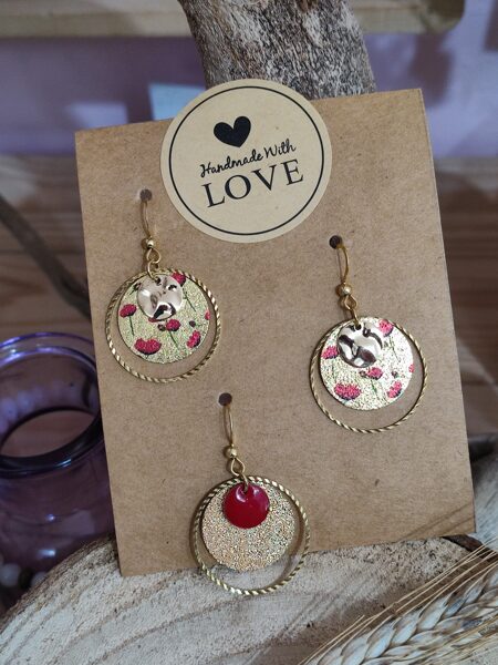 Trio boucles d'oreilles en acier inox/laiton et sequins coquelicots ♥️ réf.T1030