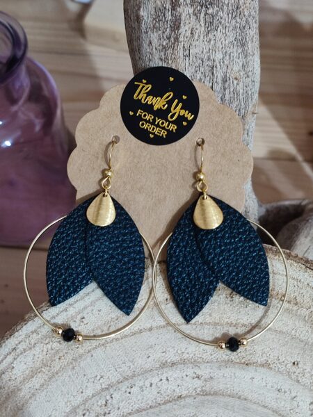 Boucles d'oreilles acier/laiton et simili cuir 🖤 réf.B1037