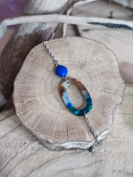 Bracelet en acier inox argenté 💙💚 réf.B1054