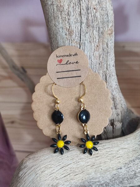 Boucles d'oreilles fleurs acier et laiton 🖤 réf.B1063