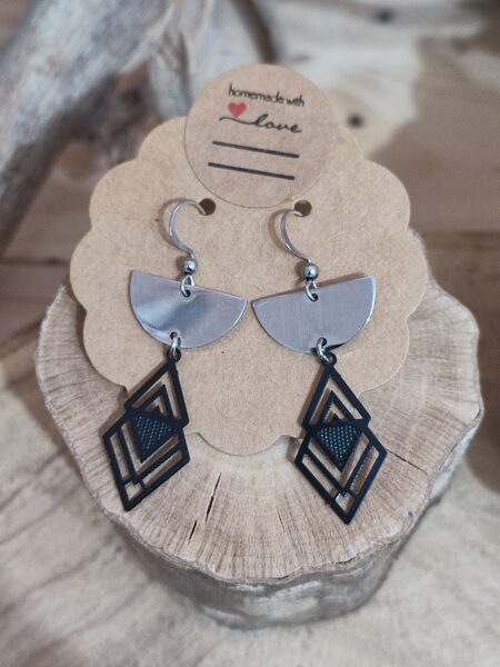 Boucles d'oreilles en acier inox argenté et métal peint 🖤 réf.B1031