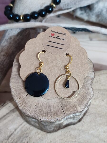 Boucles d'oreilles dépareillées en acier inoxydable 🖤 réf.B1083