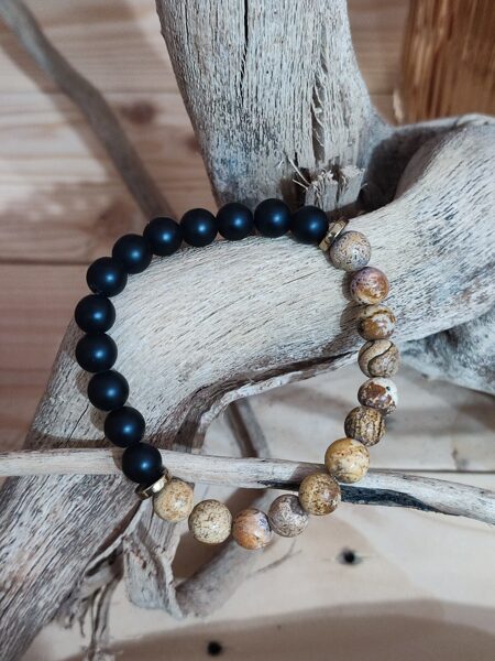 Bracelet en perles jaspe paysage et agate 🖤 réf.B106