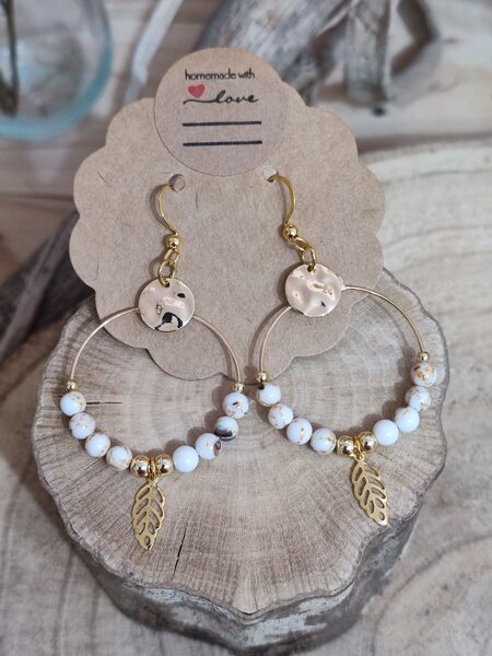 Boucles d'oreilles créoles perles naturelles de calcite 🤍 réf.B1119