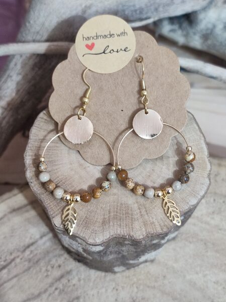 Boucles d'oreilles créoles perles naturelles de jaspe 🤎 réf.B1118