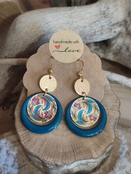 Boucles d'oreilles créoles et sequins fleuris 💙 réf.B1169