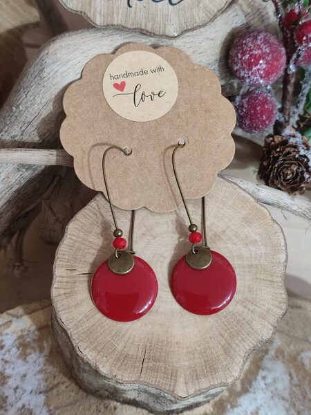 Boucles d'oreilles en laiton et sequins rouges ❤️ réf.B1173