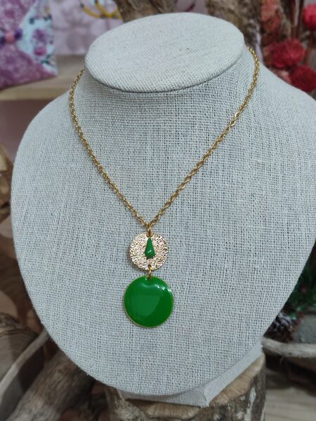 Collier en acier inoxydable vert et doré 💚 réf.C1176
