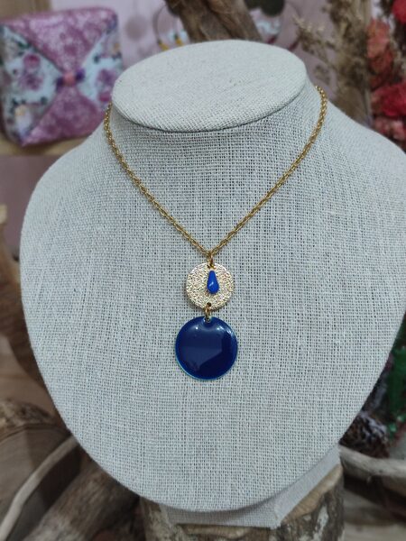 Collier en acier inoxydable bleu et doré 💙 réf.C1178