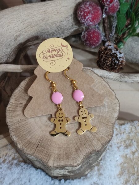 Boucles d'oreilles bonhomme de pain d'épice 🩷 acier inox réf.N1185