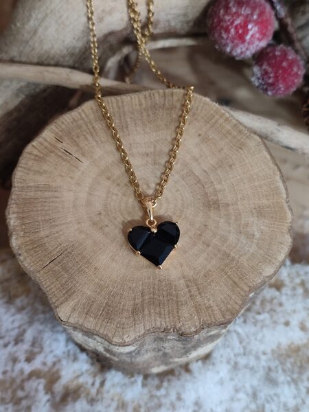 Collier en acier inox doré et son coeur 🖤 réf.C1207