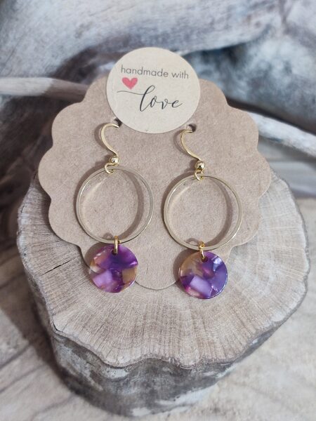 Boucles acier inox et pendentifs en résine 💜 réf.B1223
