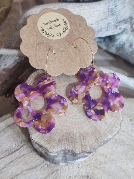 Créoles en acier inox et son pendentif en résine 💜🩷 réf.B1221