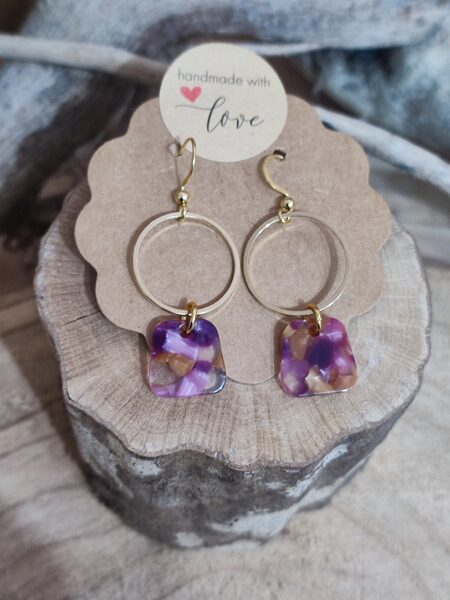 Boucles acier inox et pendentifs en résine 💜 réf.B1228