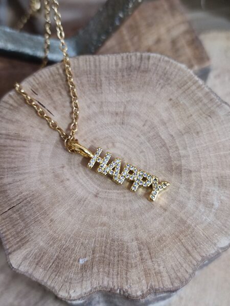Collier en acier inox doré et son pendentif "Happy" 🩷 réf.C1243