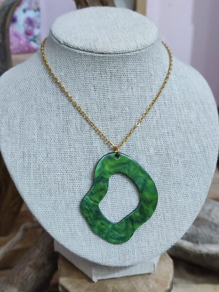 Collier acier inox et résine 💚 réf.C1256