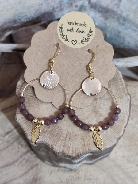 Boucles d'oreilles créoles perles de jade facettées réf.B673